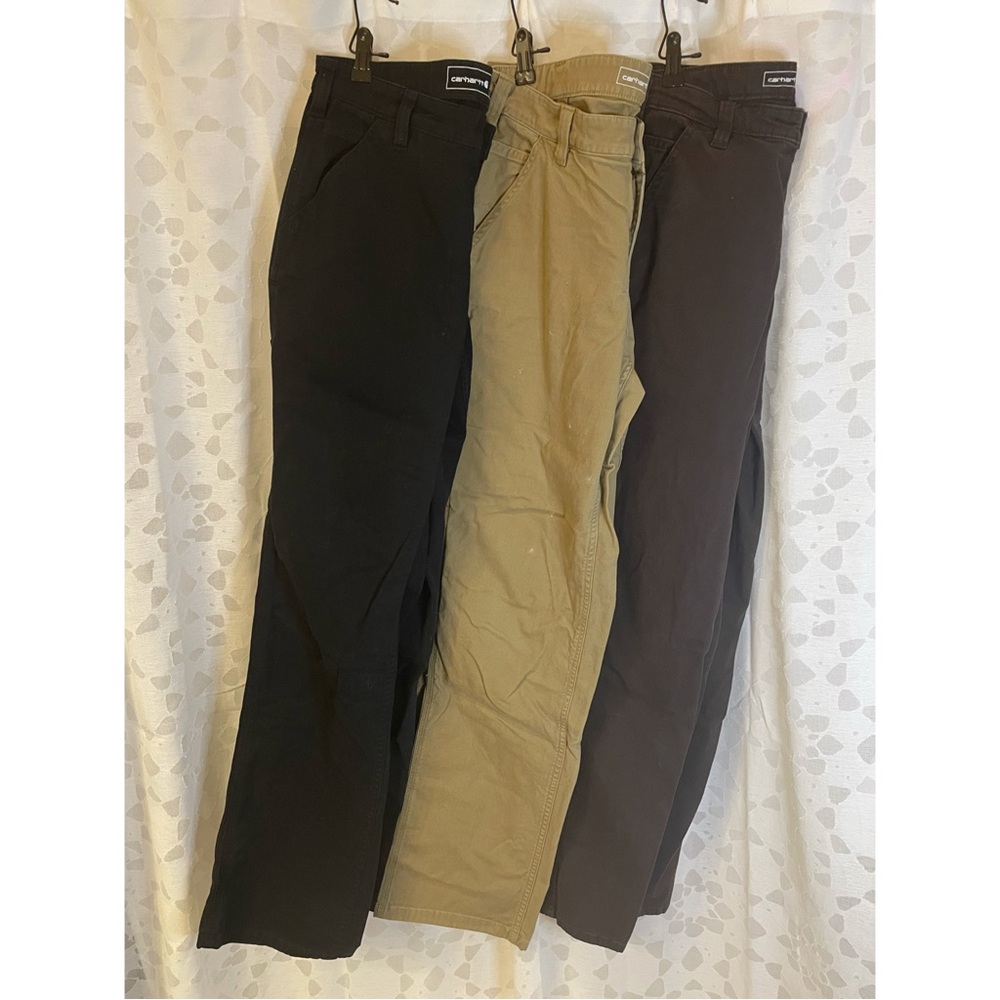 Lot Carhartt Women's Tall Black, Tan, and Brown Utility Pants - Picture 2 of 5